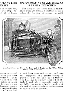 1926 Motorcycle With Boat Sidecar Mag. Article
