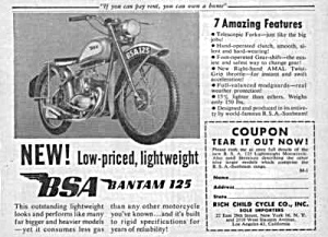1949 Bsa Bantam 125 Motorcycle Magazine Ad