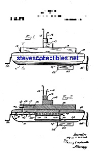 Patent Art: 1920s A.c. Gilbert Toy Submarine