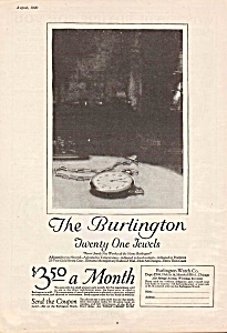 1920 Burlington 21 Jewel Pocket Watch Mag. Ad