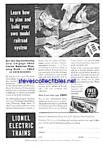 1933 Lionel Train Toy Ad