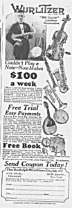 1928 Wurlitzer Violin/mandolin+ Music Room Ad
