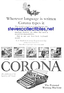 1926 Corona Portable Typewriter Ad