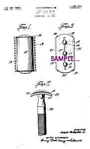 Patent Art: 1930s Gillette Safety Razor Blade - 5x7