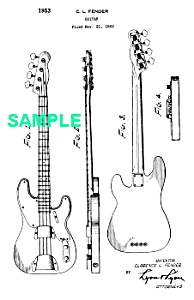 Patent Art: 1953 Fender Precision Bass Guitar - Matted