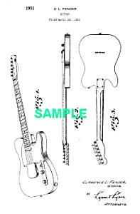 Patent Art: 1951 Fender Esquire Guitar - Matted