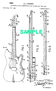Patent Art: 1964 Fender Guitar Adjustable Neck - Matted