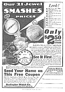 1918 Burlington Railroad Pocket Watch Ad