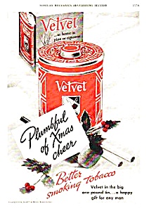 1939 Velvet Tobacco Tin Color Christmas Ad