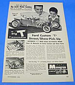 1962 Monogram Ford Custom 't' Toy Model Kit Ad