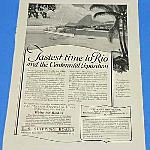 1922 Brazilian Centennial Expo - Ocean Liner Ad