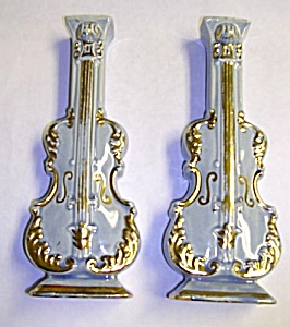 Pair Of Vintage Violin Pottery Wall Pockets