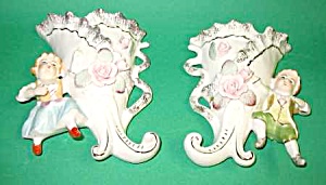 Pair Of Vintage Figural Wall Pockets