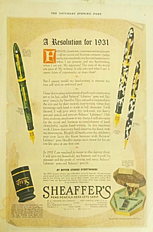 Great 1931 Green Marble Fountain Pen Sheaffer Color Ad