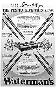 1934 Waterman Fountain Pen Xmas Ad