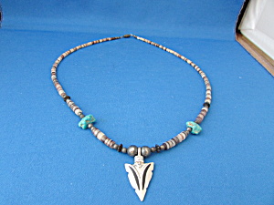 Pukka And Turquoise Necklace With Arrowhead Pendant