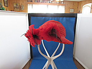Red Straw Hat With Feathers