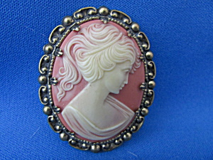 Large Celluloid Cameo Brooch