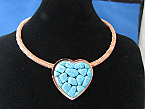 Jay King Signed Mesh Choker With Turquoise Hear Pendant