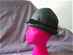 Black Velvet Ribbon And Net Straw Hat