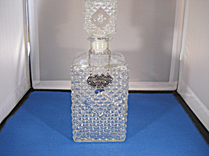 Pressed Glass Decanter With Metal Label