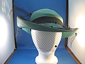 Adolfo Ii Green Straw And Net Hat