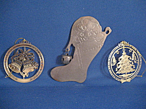 Stocking, Tree, And Bell Metal Ornaments