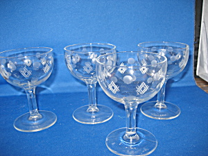 Four Etched Cordial Glasses