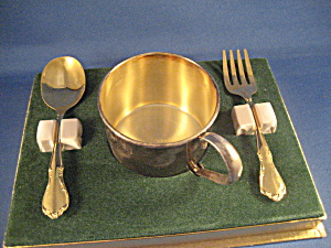 Silver Plated Child's Cup And Silverware From Oneida