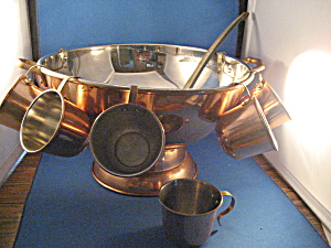 Copper Punch Bowl With Cups And Ladle