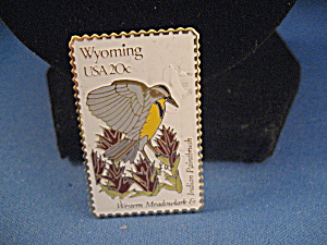 Wyoming Western Meadowlark And Indian Paintbrush Stamp Pin