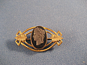 Gold Victorian Black Stone Cameo Pin