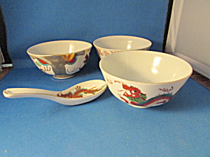 Three Oriental Bowls With Spoon