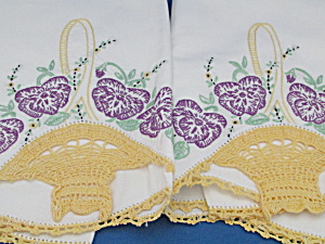 Basket Embroidered And Crocheted Pillow Cases