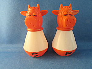 Orange Plastic Cow Salt And Pepper Shakers