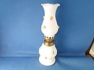 Miniature Milk Glass Oil Lamp With Roses