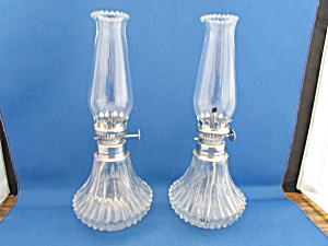 Two Clear Glass Miniature Oil Lamps
