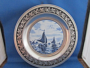 Delft Style Ceramic And Pewter Plate