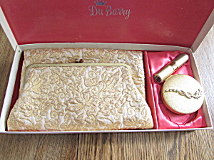 Dubarry Folded Gold Purse, Gold Compact, And Lipstick