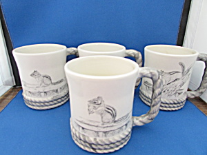 Four Hand Painted Squirrel Mugs