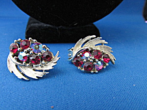 Red Rhinestone Clip On Earrings From Lisner