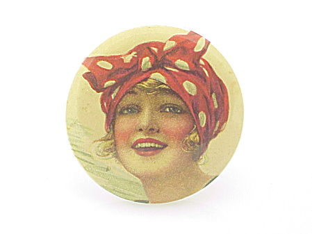 Vintage Hand Or Purse Mirror With Woman In Bandana