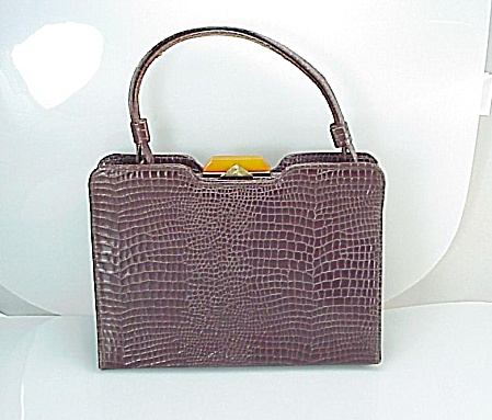 Vintage Gaymode Crocodile Or Alligator Purse Handbag Bakelite Clasp