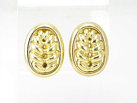 Givenchy Large Gold Tone Swirl Or Leaf Design Clip Earrings