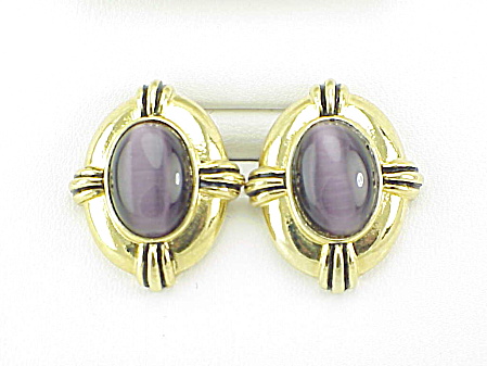 Avon Purple Glass Moonstone Pierced Earrings
