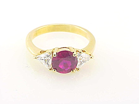 Ruby And Cubic Zirconia Gold Tone Ring - Size 8-1/2