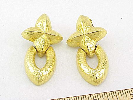 Givenchy Gold Matte Hand Hammered Look Long Clip Earrings