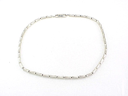 Silver Tone Bamboo Link On Chain Choker Necklace