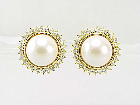 Marvella Pearl And Rhinestone Pierced Earrings
