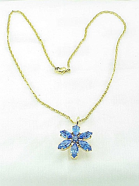 Blue Rhinestone Flower Combination Brooch Or Pendant Necklace